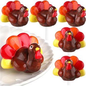 6 Pcs Mini Thanksgiving Turkey Plates Decor Hand Painted Mini Turkey Decor